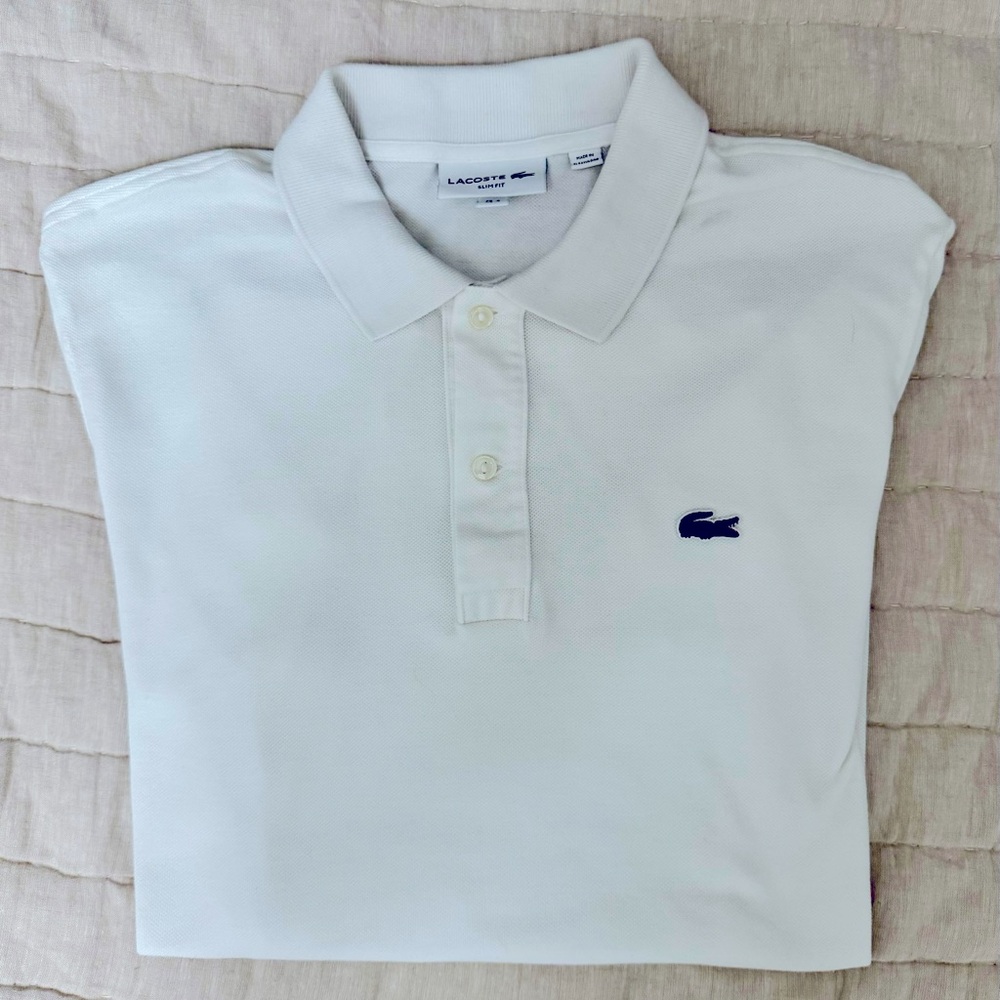 Lacoste White Polo - Slim Fit - Size Medium M 4 - Men’s Short Sleeve